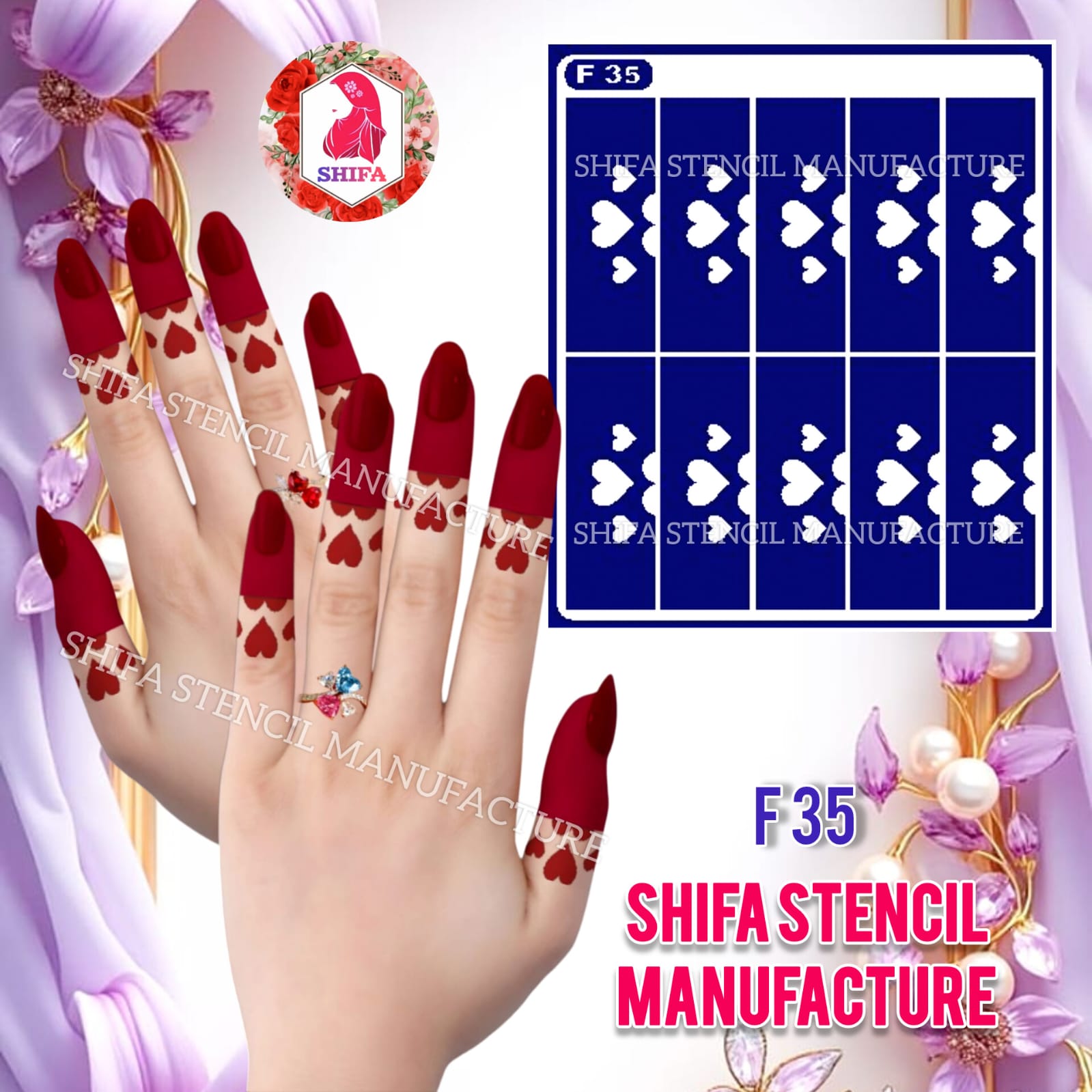 F 35 Triple Hearts - Sticker Overview - Shifa Stencil Manufacturer